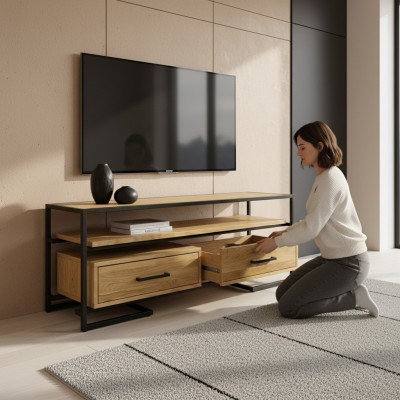 Mueble de TV de madera maciza hecho a mano.