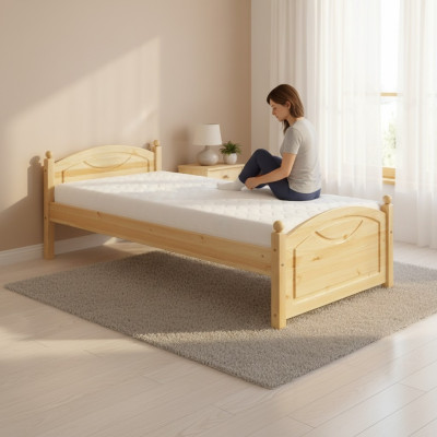 Cama individual de madera maciza de pino para niños con marco de cama de madera de 100x200.
