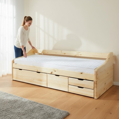 Cama de madera Cama de madera real Dormitorios Hotel 90x200 Estilo Muebles macizos