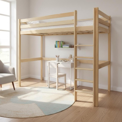 Cama para niños Cama litera para niños Escalera Cama alta Muebles Muebles de madera Litera de madera Maciza