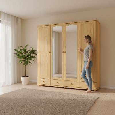 Armario de dormitorio de madera Armario Hecho a mano de madera maciza Armario de 4 puertas.