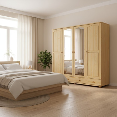 Armario de dormitorio de madera Armario Hecho a mano de madera maciza Armario de 4 puertas.