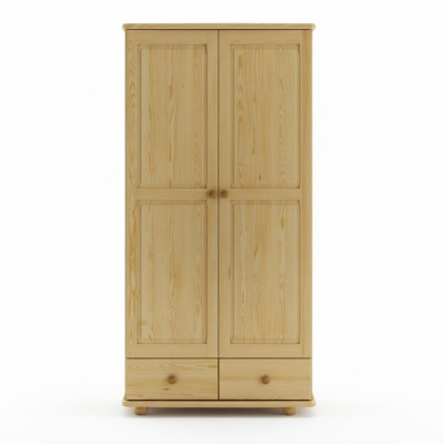 Armario de madera con perchero para ropa en dormitorio. Muebles de madera maciza.