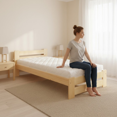 Cama Cama individual Cama de pino Cuna de pino Madera maciza Cama de madera 100x200 Estructura de la cama de madera