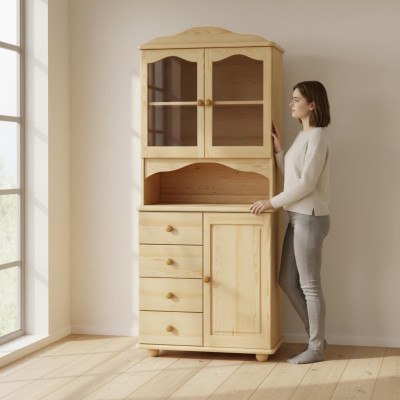 Armario de cocina de madera maciza, aparador, muebles macizos hechos a mano, vitrinas.