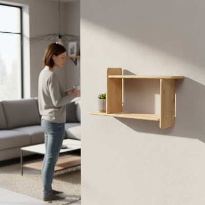 Estantería de pared de madera hecha a mano, estante, estantería de libros, conjunto de muebles de salón, sala de estar, estante de pared de madera maciza.