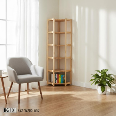 Estantería de esquina de madera maciza de pino natural hecha a mano para la oficina.