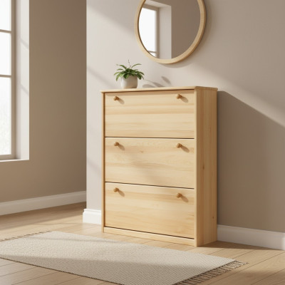Mueble para zapatos, cómoda hecha a mano, cómoda para el vestíbulo de madera con 3 compartimentos.