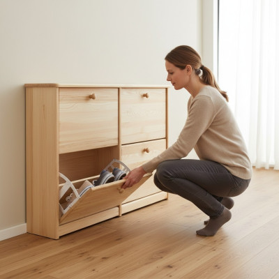 Mueble de zapatos 4 cajones de madera maciza Cómoda Zapatero Estante de zapatos Estante