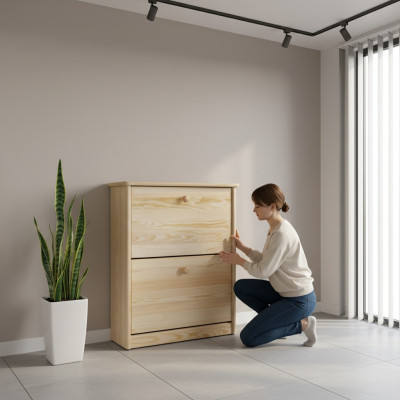 Mueble zapatero de 4 compartimentos de madera maciza.