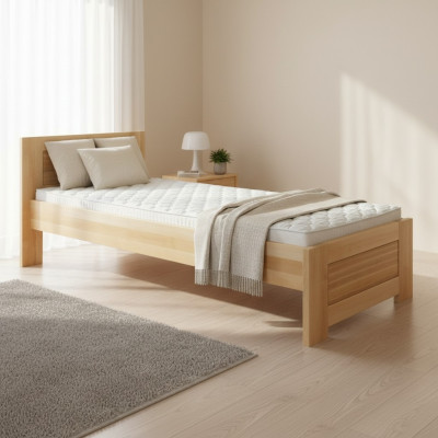 Cama de madera Cama de madera real Dormitorio Hotel 100x200 Estilo Muebles macizos Camas