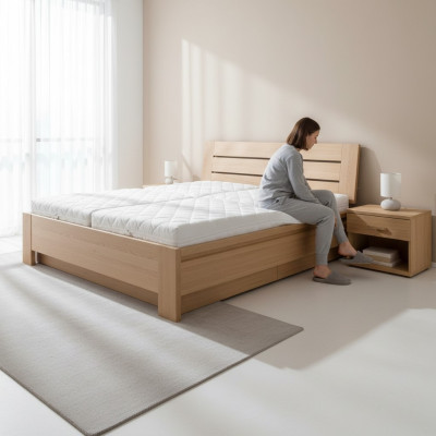 Cama de madera Madera real Cama Camas Dormitorio Hotel Estilo de casa de campo Muebles macizos