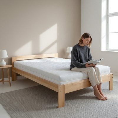 Dormitorio Cama de madera Madera real Cama Camas Hotel 180x200cm Estilo Muebles macizos