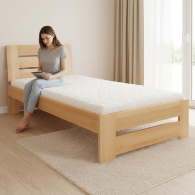 Cama de madera Cama de madera real Camas Hotel 100x200 Estilo Muebles macizos Dormitorio