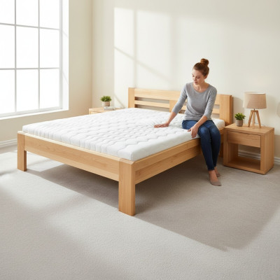 Cama Cama de madera Madera real Camas Hotel 180x200 Estilo Muebles macizos Dormitorio