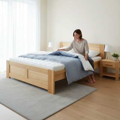 Dormitorio Cama de madera Madera real Cama Camas Hotel 180x200 Estilo Muebles macizos