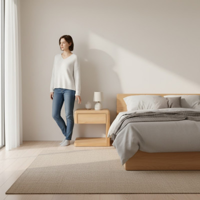 Mesita de noche de madera Mesitas de noche Mesa Consolas estilo campestre Roble Consolas Noche