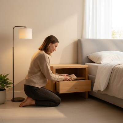 Mesita de noche Mesita de noche Mesita de noche Cómoda 1 cajón de auténtica madera artesanal
