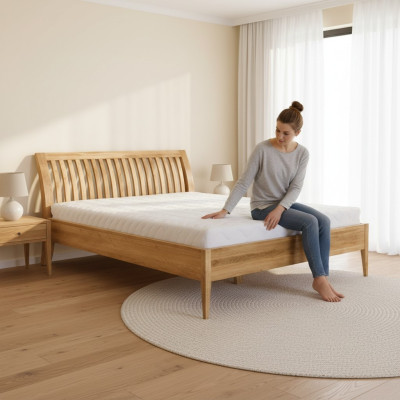 Cama de madera cama doble madera maciza dormitorio hotel camas 180x200cm roble nuevo.