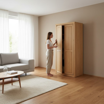 Armario de madera para dormitorio, armario de madera maciza hecho a mano, armario de madera maciza.