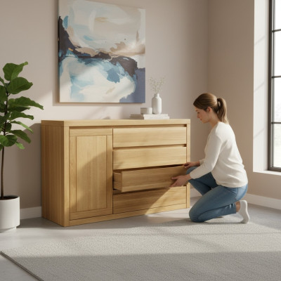 Aparador Cómoda Madera maciza Armarios Madera real 140x90cm Cómodas Armario Roble