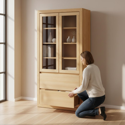 Moderno escaparate vitrinas hecho a mano de madera maciza roble.