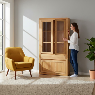 Moderno Vitrina Vitrinas Armario Hecho a mano Madera maciza Armarios Madera maciza Roble