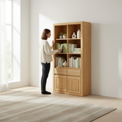 Armario de pared de madera, gabinetes vitrina estantes de pared hechos a mano en madera maciza para la sala de estar.