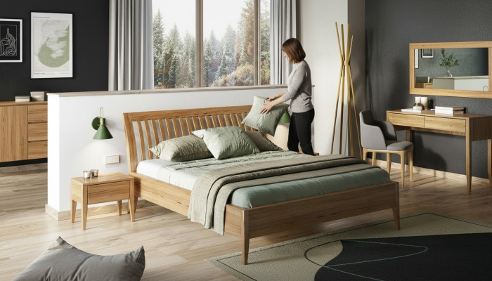 Dormitorio 3 piezas. Juego de cama de madera maciza Muebles Mesitas de noche 2x Camas Madera real