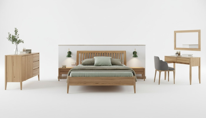 Dormitorio 3 piezas. Juego de cama de madera maciza Muebles Mesitas de noche 2x Camas Madera real