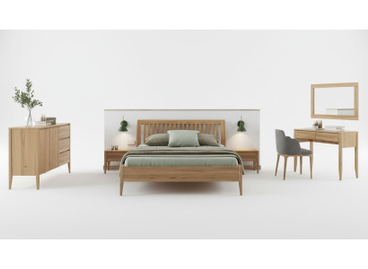Dormitorio 3 piezas. Juego de cama de madera maciza Muebles Mesitas de noche 2x Camas Madera real