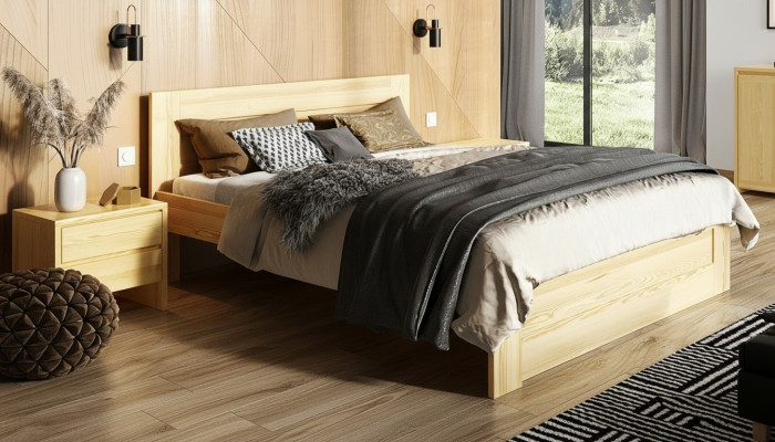 Conjunto de dormitorio de 3 piezas: cama de madera auténtica con 2 mesitas de noche, 180x200cm de madera maciza.