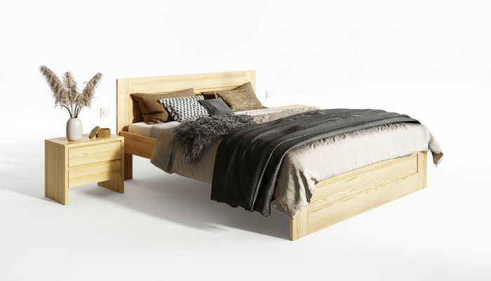 Conjunto de dormitorio de 3 piezas: cama de madera auténtica con 2 mesitas de noche, 180x200cm de madera maciza.