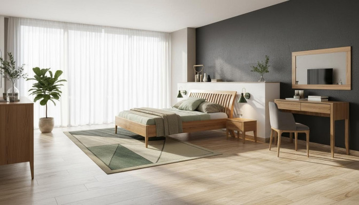 Dormitorio Cama de madera Madera real Camas Hotel 180x200 Estilo Muebles macizos