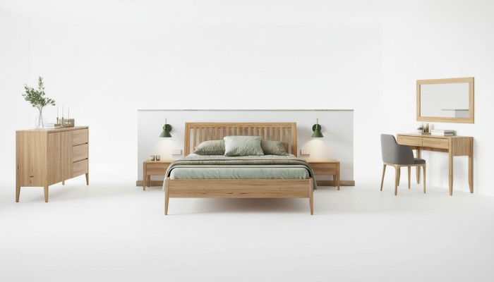 Dormitorio Cama de madera Madera real Camas Hotel 180x200 Estilo Muebles macizos