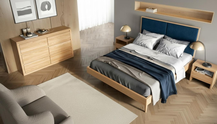 Conjunto de dormitorio de 3 piezas con cama de madera maciza y 2 mesitas de noche. Los dos juegos de camas son de madera auténtica.
