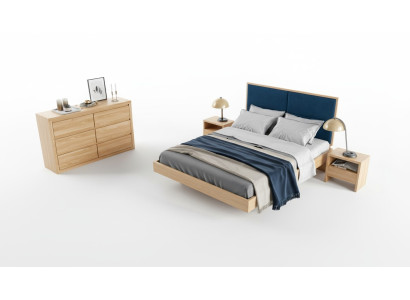 Conjunto de dormitorio de 4 piezas. Cama de 2 mesitas de noche y cómoda de madera maciza, nuevo.