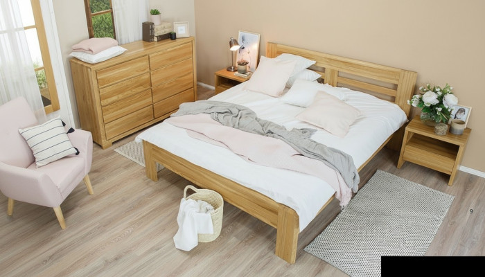 Dormitorio Conjunto de muebles Cama Madera maciza Mesillas de noche 2 camas Madera real 3 piezas.