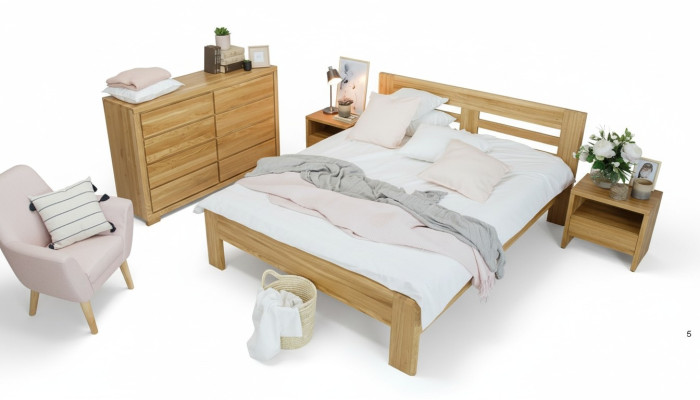 Dormitorio Conjunto de muebles Cama Madera maciza Mesillas de noche 2 camas Madera real 3 piezas.