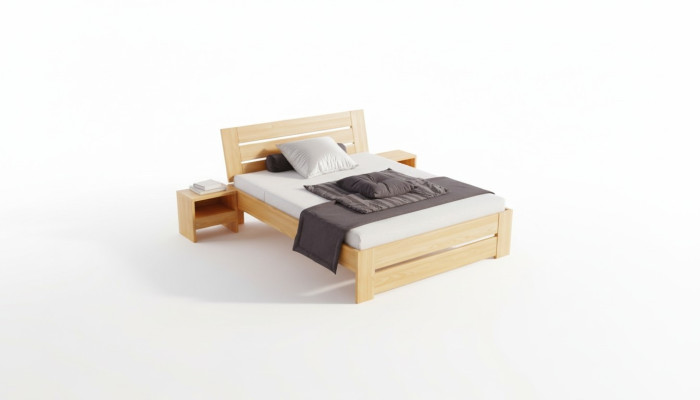 Conjunto de muebles de dormitorio de 3 piezas. Cama de madera maciza con 2 mesitas de noche de madera auténtica.