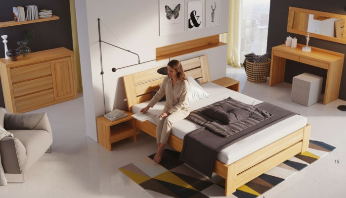 Set de dormitorio de 5 piezas. Cama 2 mesitas de noche + tocador con espejo Muebles de madera maciza Nuevos