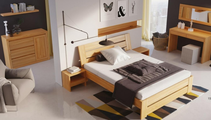Set de dormitorio de 5 piezas. Cama 2 mesitas de noche + tocador con espejo Muebles de madera maciza Nuevos