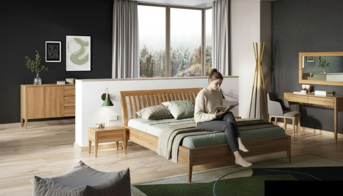Cama dormitorio conjunto de 3 piezas con cama doble y 2 mesitas de noche de madera maciza Madera auténtica