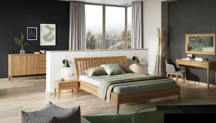 Cama dormitorio conjunto de 3 piezas con cama doble y 2 mesitas de noche de madera maciza Madera auténtica
