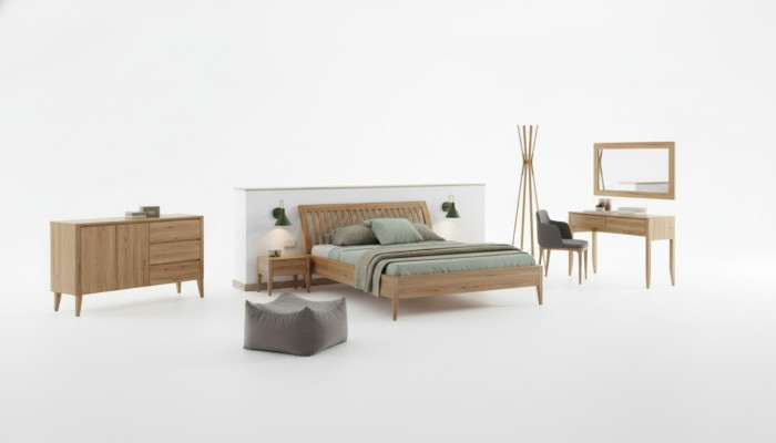 Cama dormitorio conjunto de 3 piezas con cama doble y 2 mesitas de noche de madera maciza Madera auténtica