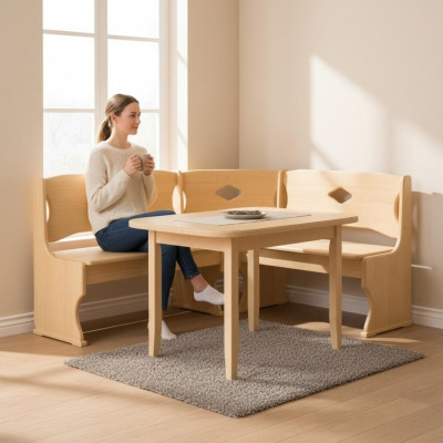 Esquina banco madera maciza de pino Hecho a mano Banco de esquina para comedor estilo rústico