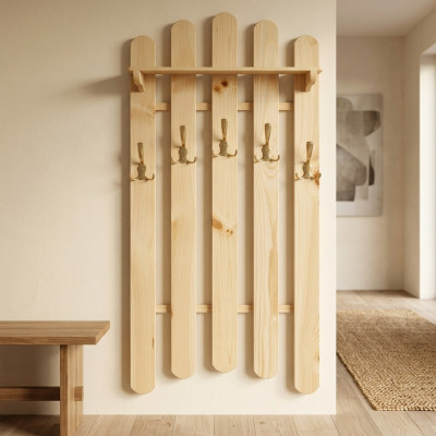 Perchero de pared hecho a mano de madera de pino macizo Armario con 5 ganchos