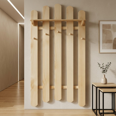 Panel de guardarropa Perchero de pared Guardarropa Barra de guardarropa Pino madera Hecho a mano