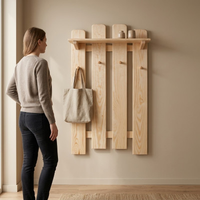 Panel de guardería de madera maciza de pino, perchero de pared de madera maciza para pasillo, nuevo.