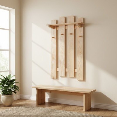 Panel de guardería de madera maciza de pino, perchero de pared de madera maciza para pasillo, nuevo.